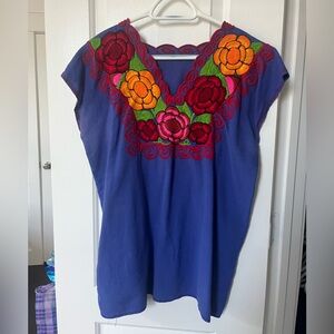 Royal blue Mexican Embroidered Large Flowers Top